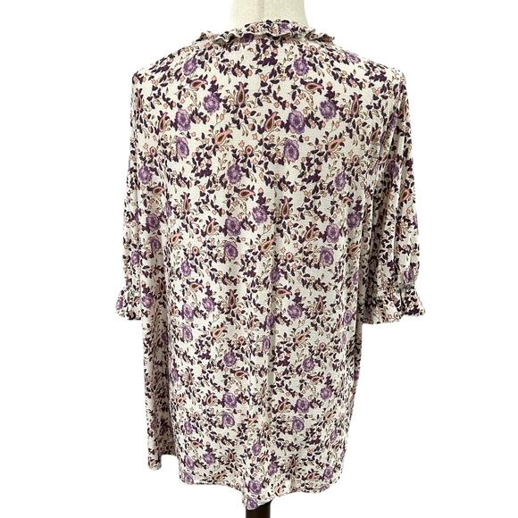 Melloday Peasant Style Blouse Pink and Purple Floral Short Sleeve Size 2X - Picture 5 of 5